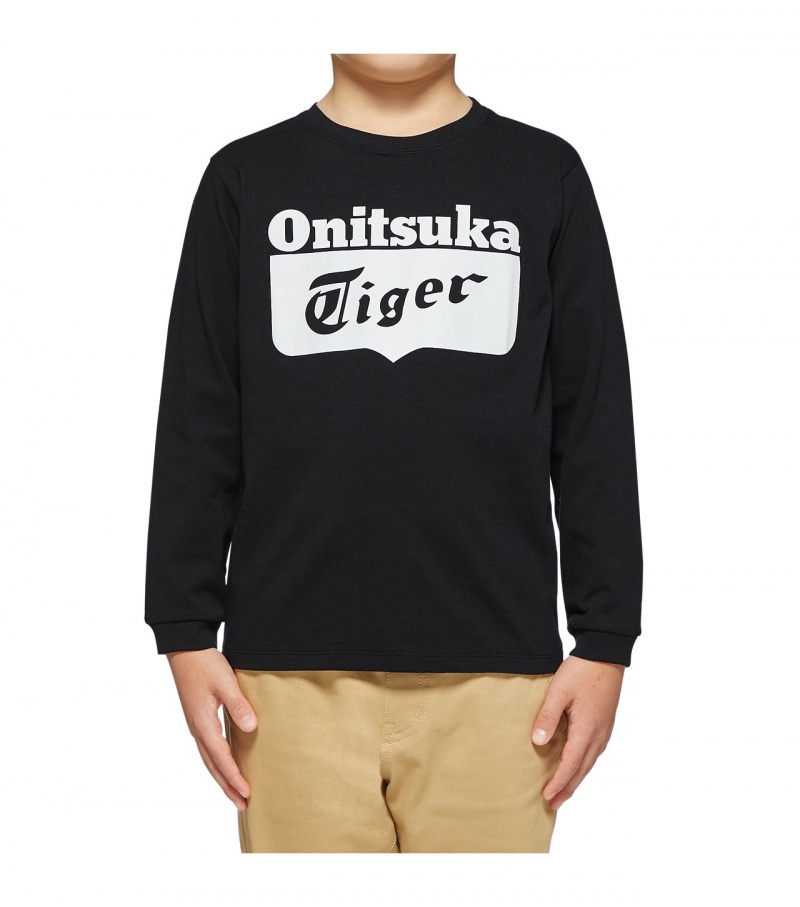 Kids' Onitsuka Tiger Ls Logo T Shirts Black / White | 35291-FXYI