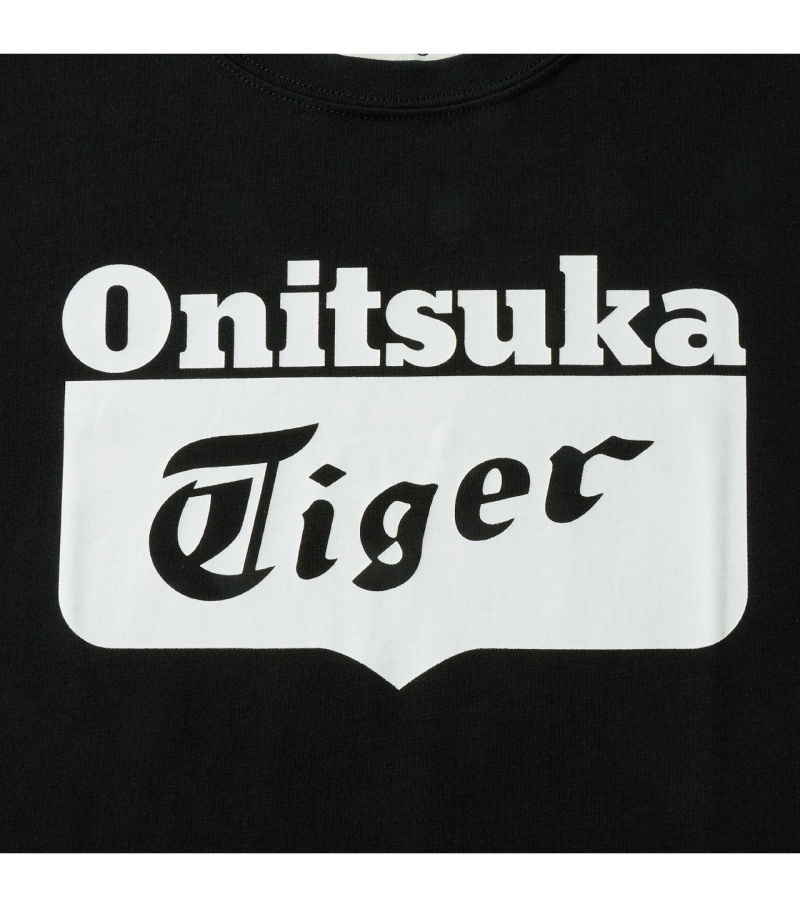 Kids' Onitsuka Tiger Ls Logo T Shirts Black / White | 35291-FXYI