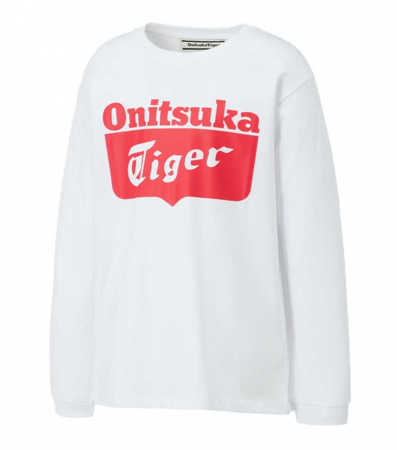 Kids' Onitsuka Tiger Ls Logo T Shirts White / Red | 60278-BANS