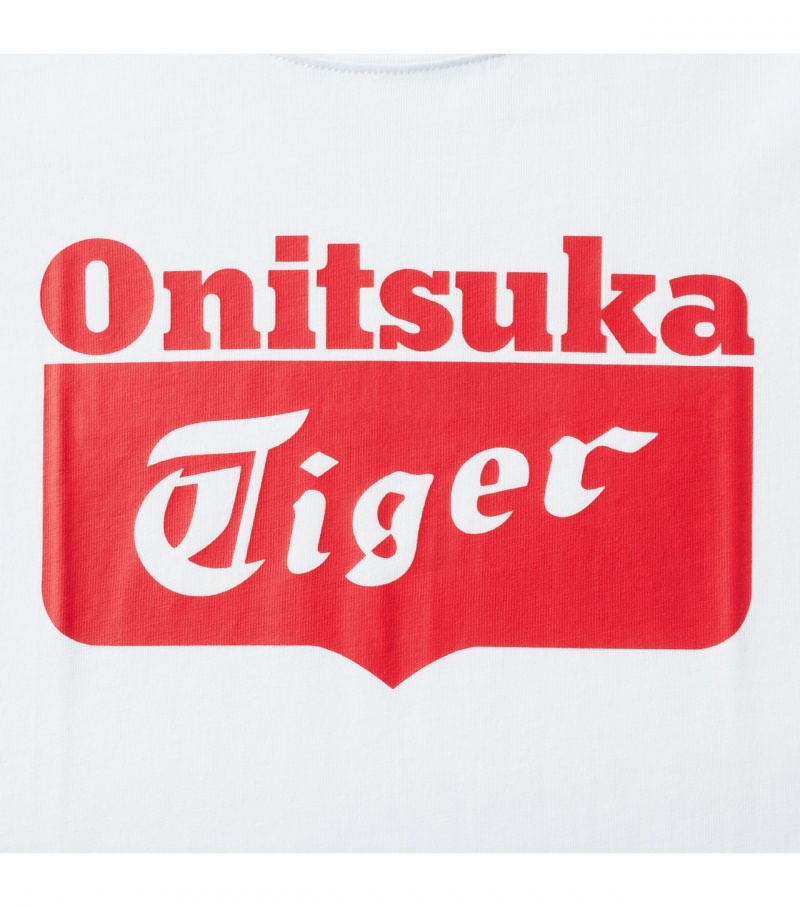 Kids' Onitsuka Tiger Ls Logo T Shirts White / Red | 60278-BANS