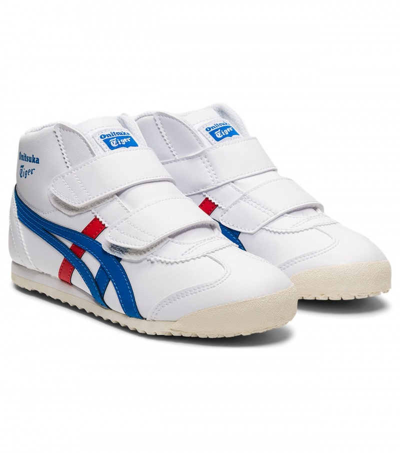 Kids' Onitsuka Tiger Mexico Mid Runner High Tops White / Blue | 21904-QDJV