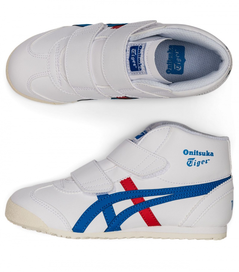 Kids' Onitsuka Tiger Mexico Mid Runner High Tops White / Blue | 21904-QDJV