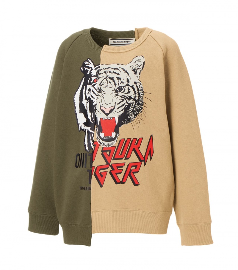 Kids' Onitsuka Tiger Sweat Tops Khaki / Beige | 57634-BYXU