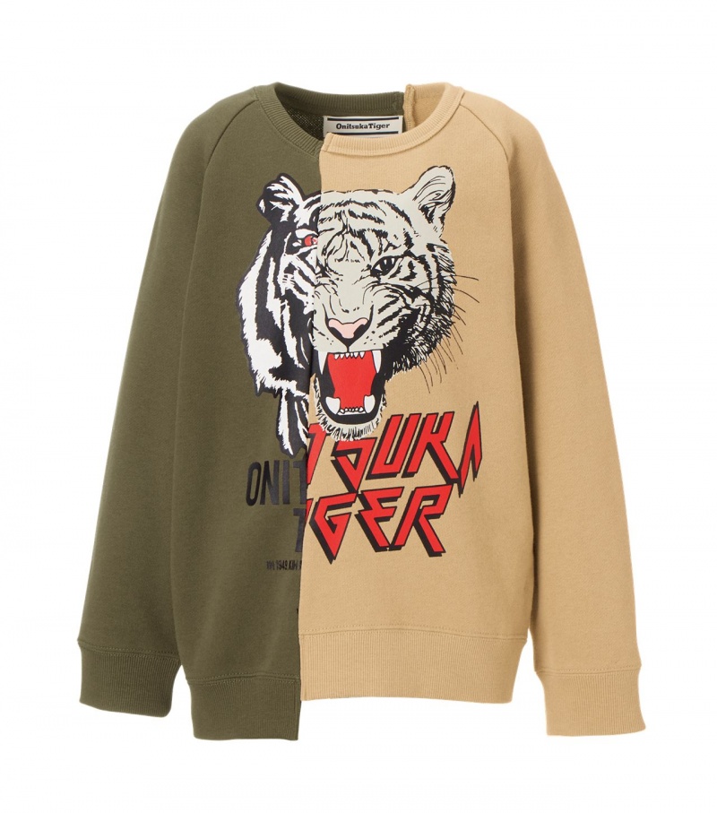 Kids\' Onitsuka Tiger Sweat Tops Khaki / Beige | 57634-BYXU