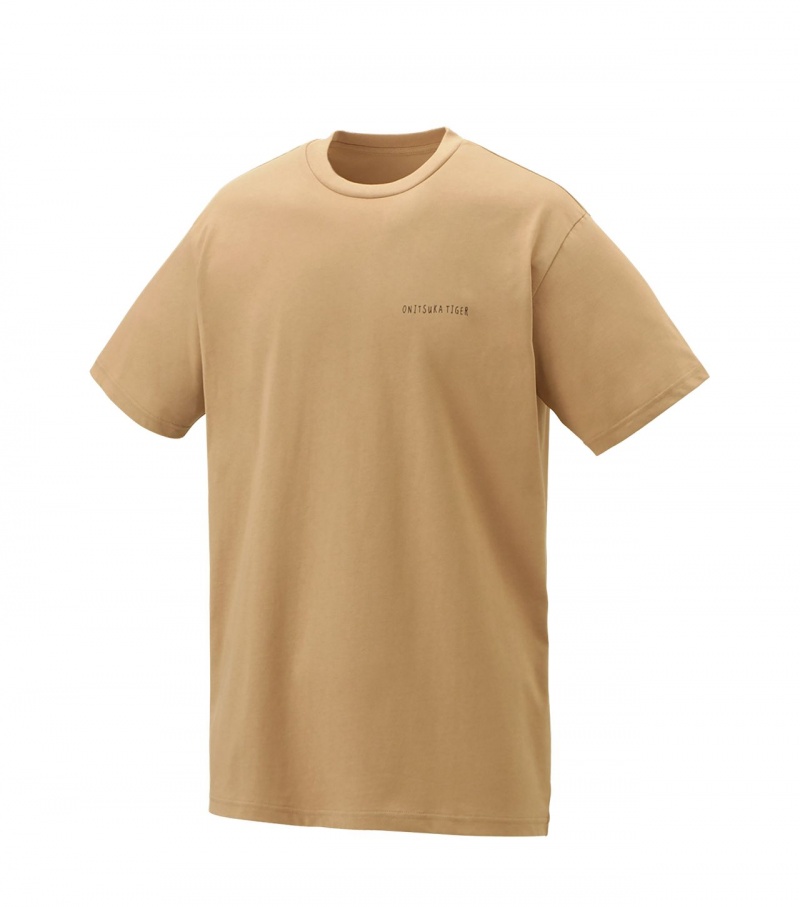 Men's Onitsuka Tiger Graphic T Shirts Beige | 09523-AGQR