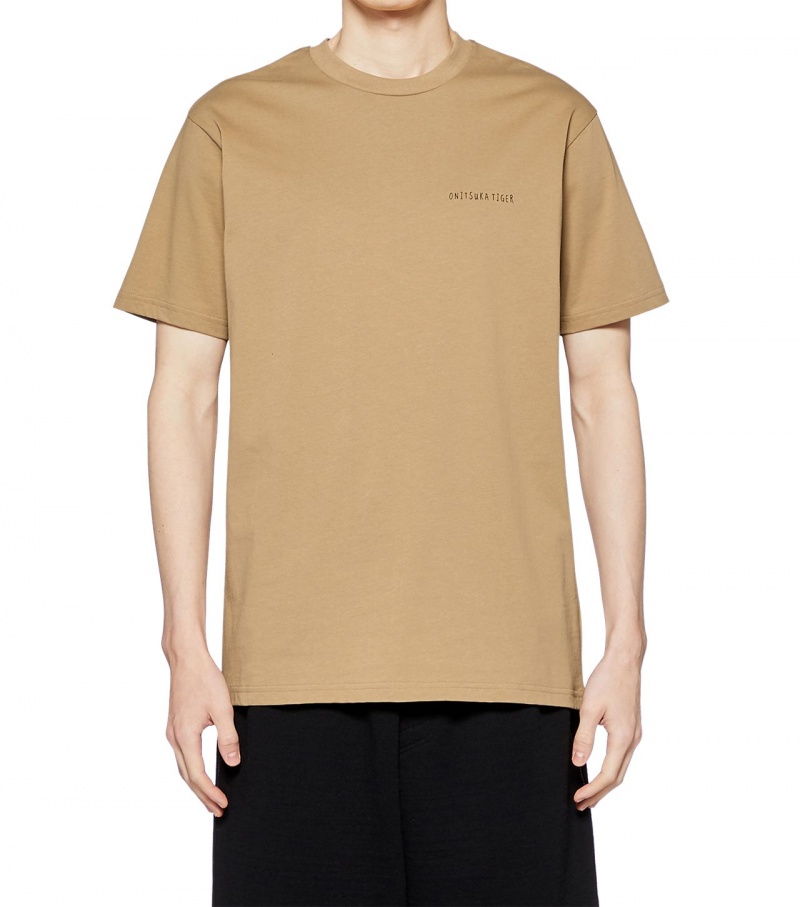 Men's Onitsuka Tiger Graphic T Shirts Beige | 09523-AGQR