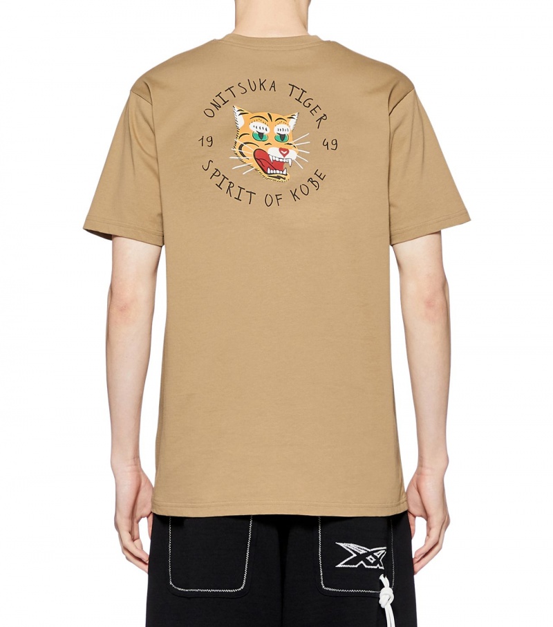 Men's Onitsuka Tiger Graphic T Shirts Beige | 09523-AGQR