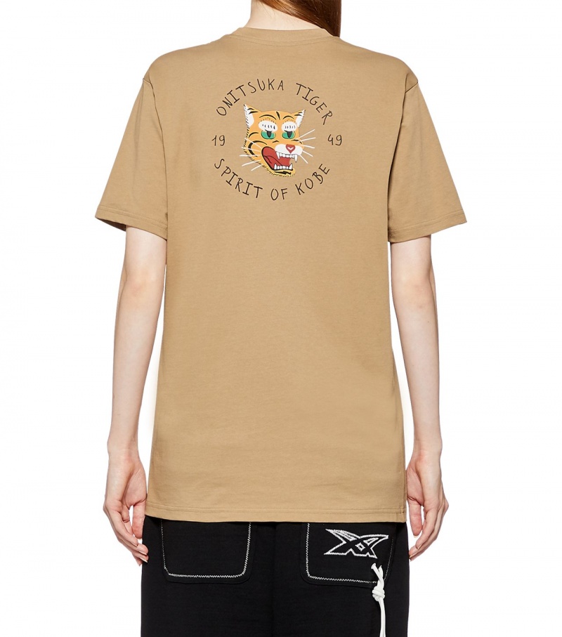 Men's Onitsuka Tiger Graphic T Shirts Beige | 09523-AGQR