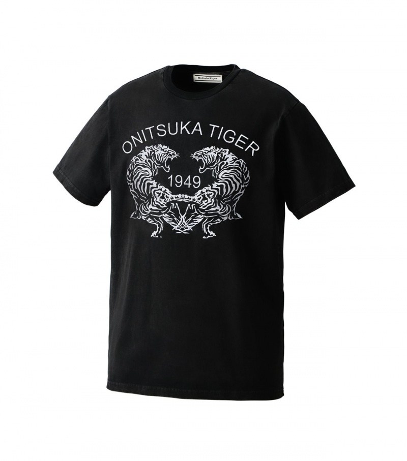 Men's Onitsuka Tiger Graphic T Shirts Black | 79468-WVBP