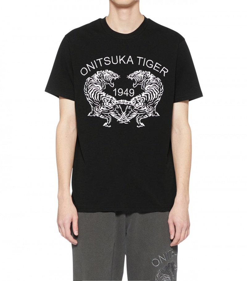 Men's Onitsuka Tiger Graphic T Shirts Black | 79468-WVBP