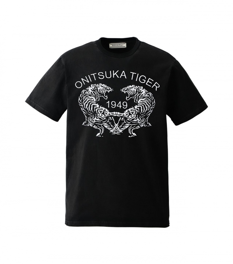 Men\'s Onitsuka Tiger Graphic T Shirts Black | 79468-WVBP