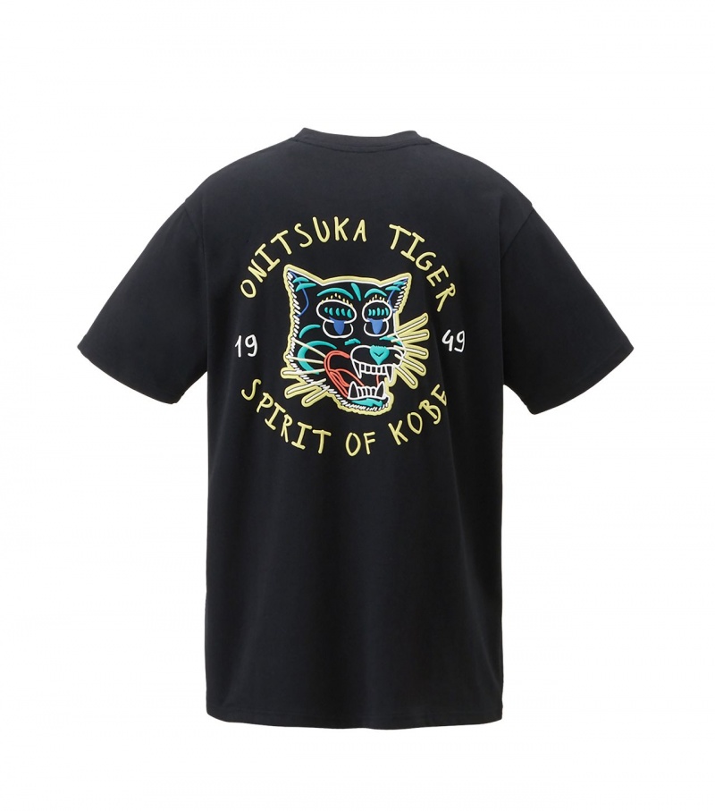 Men's Onitsuka Tiger Graphic T Shirts Black | 58019-DQLM