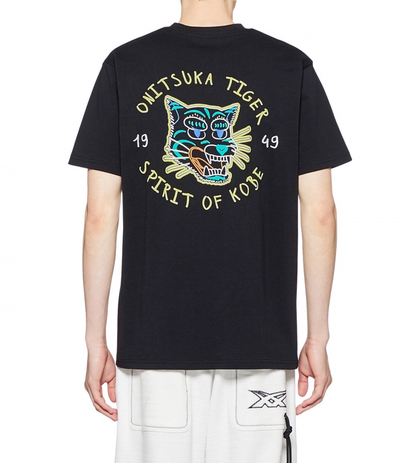 Men's Onitsuka Tiger Graphic T Shirts Black | 58019-DQLM