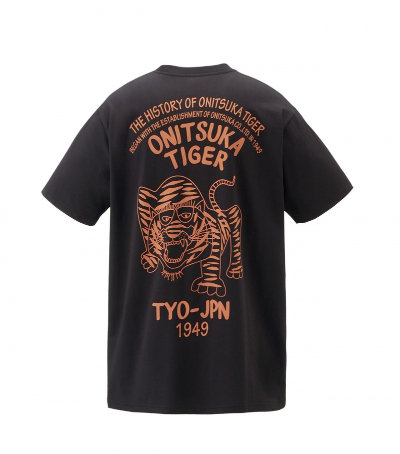 Men's Onitsuka Tiger Graphic T Shirts Black | 38907-CBGI