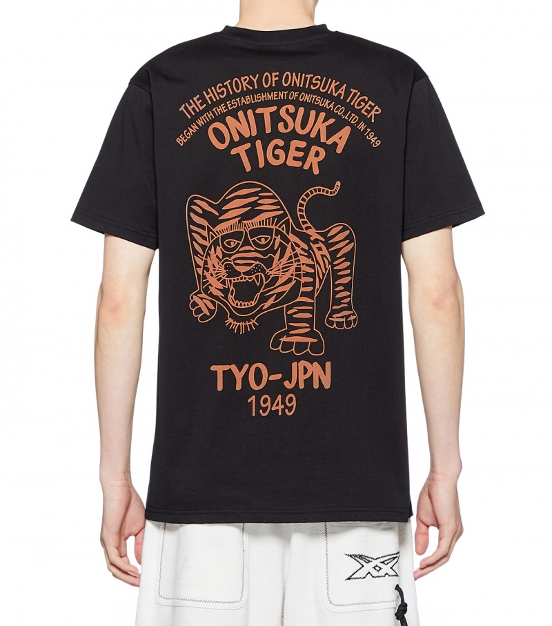 Men's Onitsuka Tiger Graphic T Shirts Black | 38907-CBGI