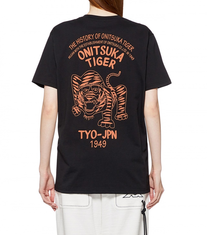 Men's Onitsuka Tiger Graphic T Shirts Black | 38907-CBGI