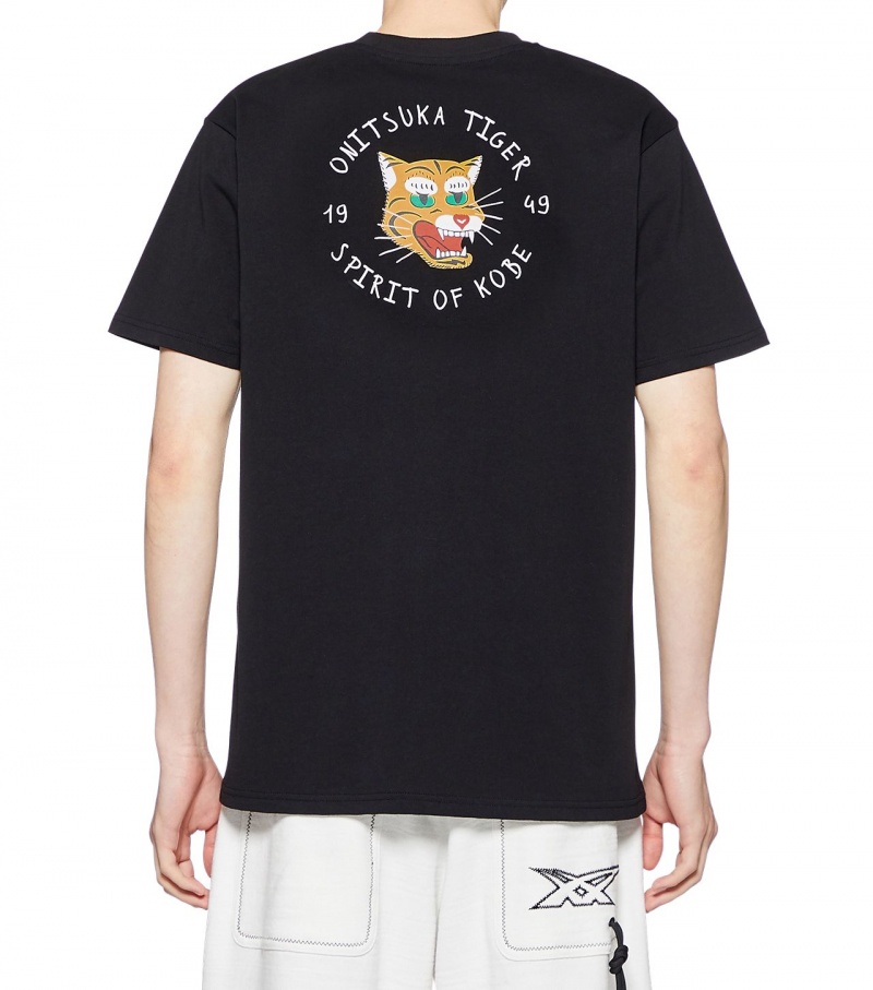 Men's Onitsuka Tiger Graphic T Shirts Black | 21507-YDHG