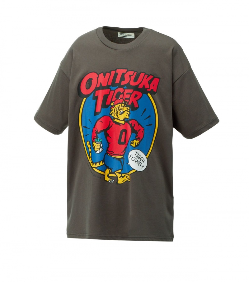 Men's Onitsuka Tiger Graphic T Shirts Dark Grey | 20975-AOEF