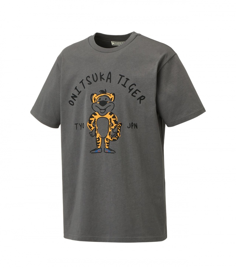 Men's Onitsuka Tiger Graphic T Shirts Grey | 47130-MVXR