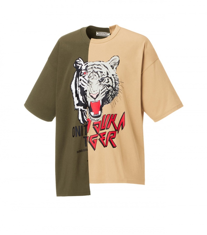 Men's Onitsuka Tiger Graphic T Shirts Khaki / Beige | 10369-TOAK