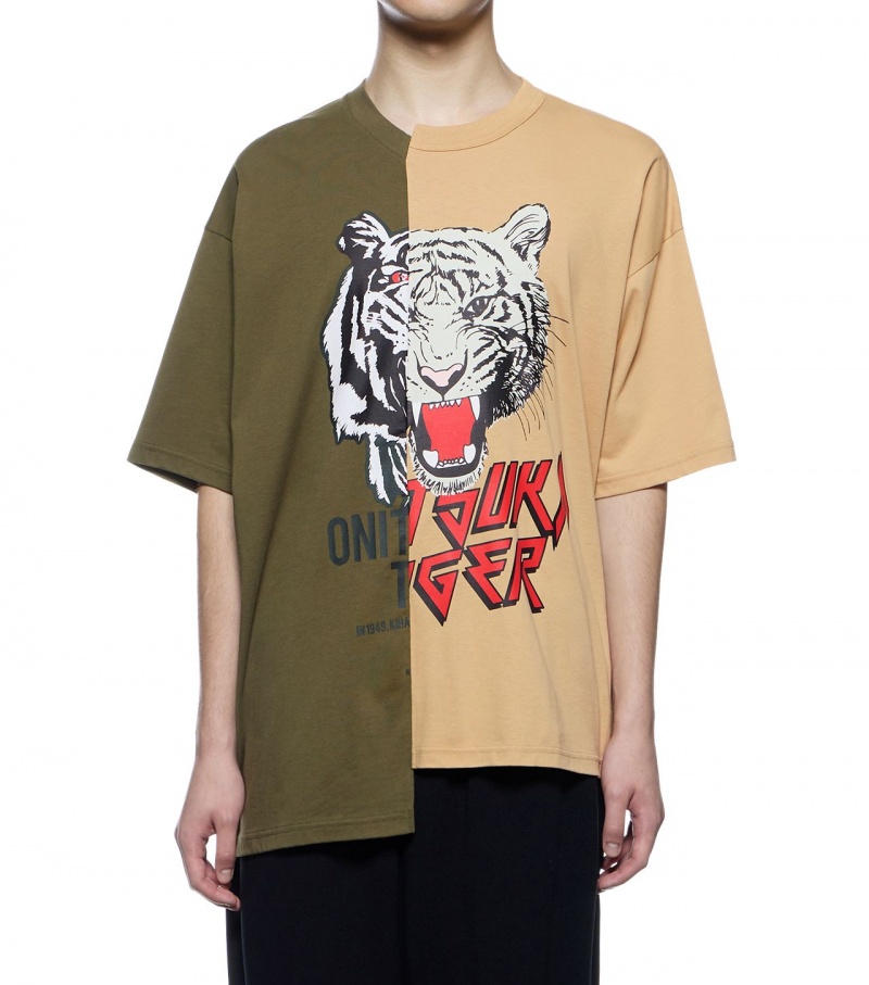 Men's Onitsuka Tiger Graphic T Shirts Khaki / Beige | 10369-TOAK