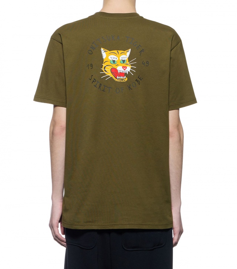 Men's Onitsuka Tiger Graphic T Shirts Khaki | 56782-ATMF