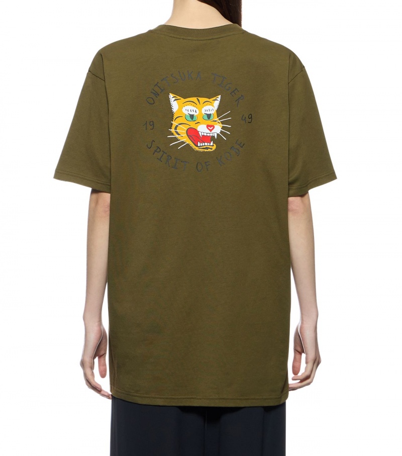 Men's Onitsuka Tiger Graphic T Shirts Khaki | 56782-ATMF