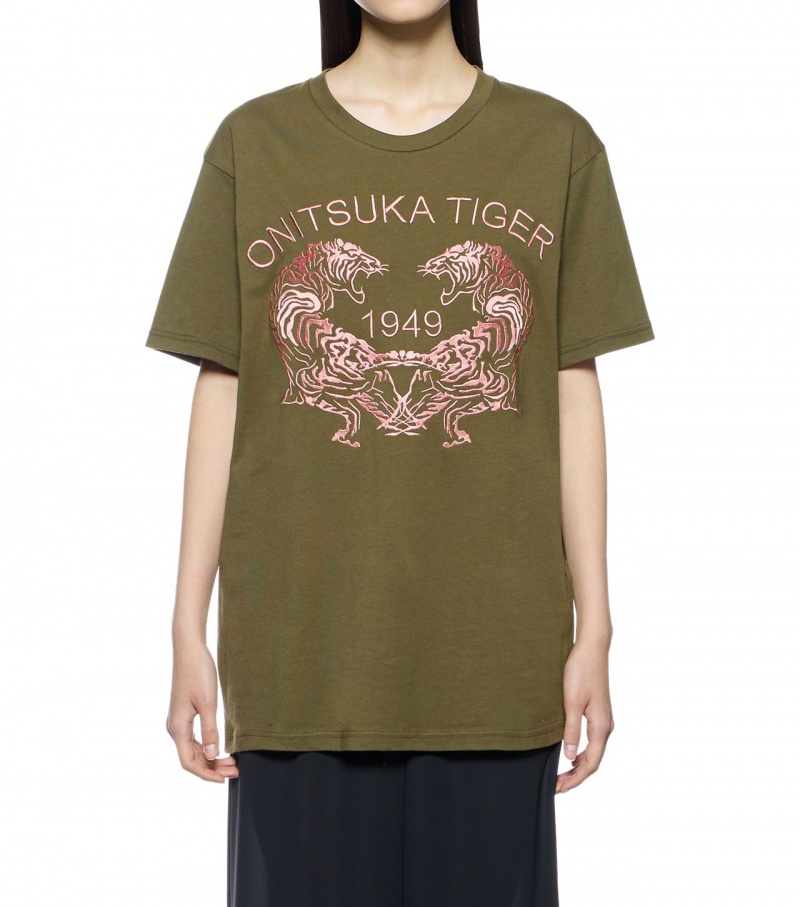 Men's Onitsuka Tiger Graphic T Shirts Khaki | 59147-SNXC