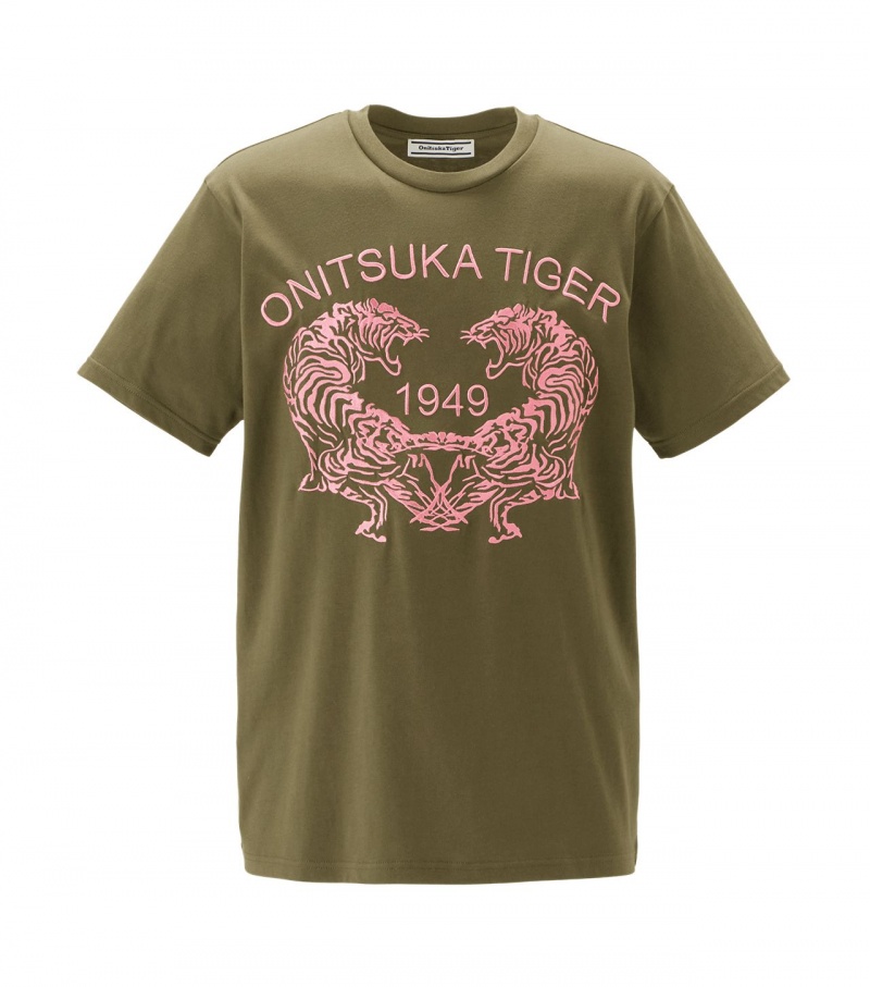 Men\'s Onitsuka Tiger Graphic T Shirts Khaki | 59147-SNXC