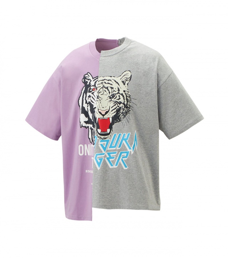 Men's Onitsuka Tiger Graphic T Shirts Lavender / Grey | 21497-NFEH