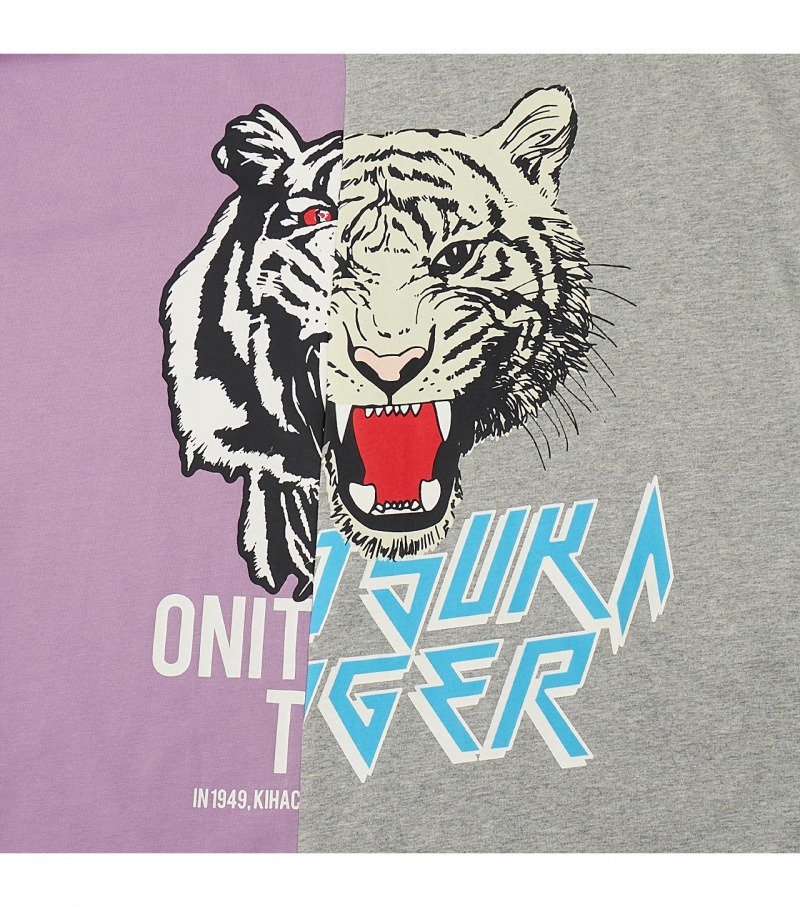 Men's Onitsuka Tiger Graphic T Shirts Lavender / Grey | 21497-NFEH