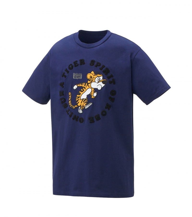 Men's Onitsuka Tiger Graphic T Shirts Navy | 02861-ILTE