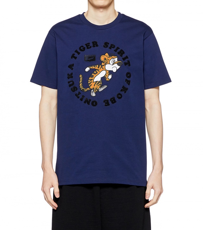 Men's Onitsuka Tiger Graphic T Shirts Navy | 02861-ILTE