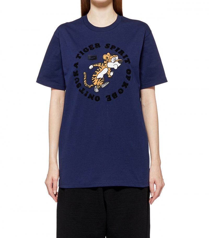 Men's Onitsuka Tiger Graphic T Shirts Navy | 02861-ILTE