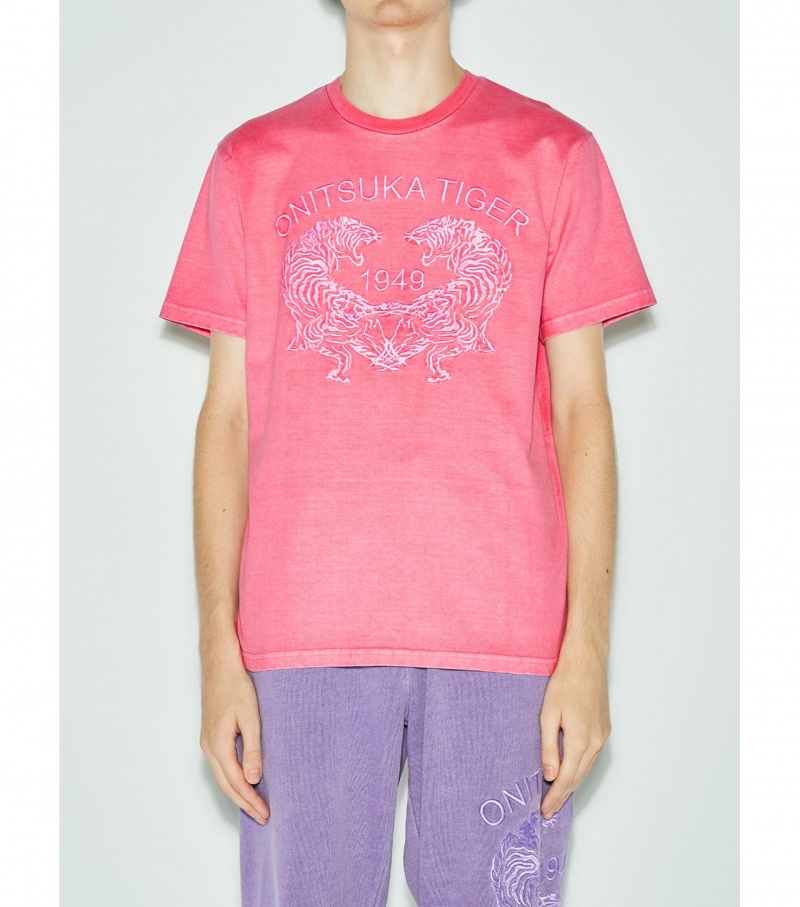 Men's Onitsuka Tiger Graphic T Shirts Pink | 79865-HPTY