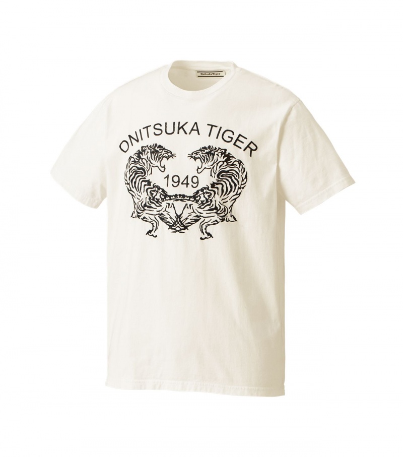 Men's Onitsuka Tiger Graphic T Shirts White | 59472-HKBV