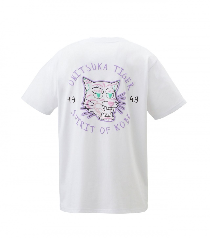 Men's Onitsuka Tiger Graphic T Shirts White | 87435-EHOQ