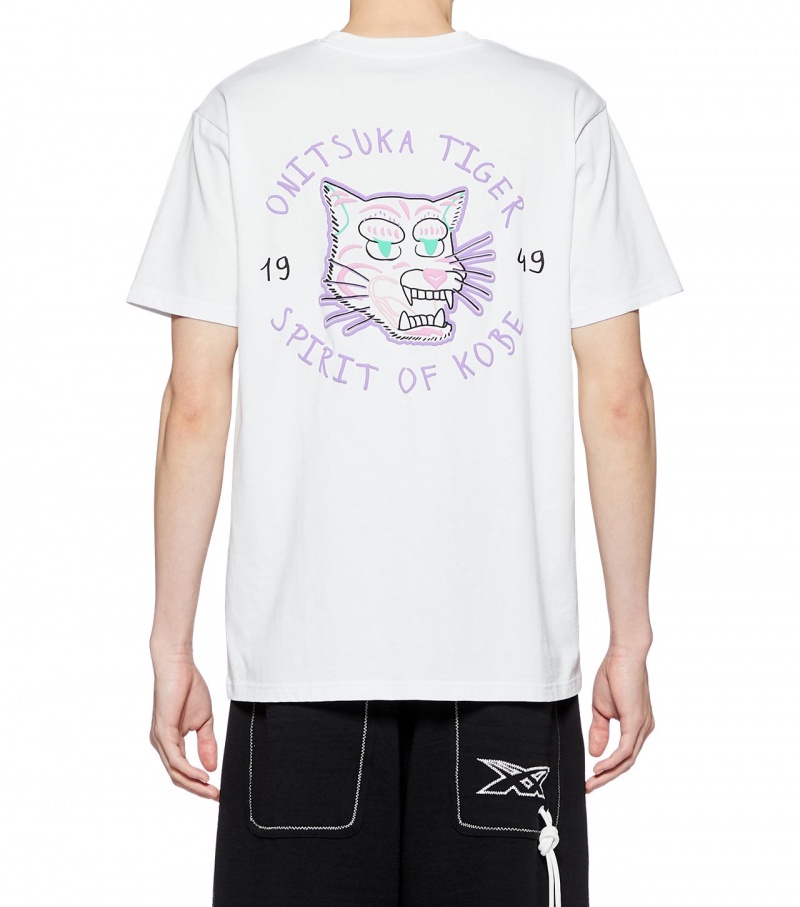 Men's Onitsuka Tiger Graphic T Shirts White | 87435-EHOQ