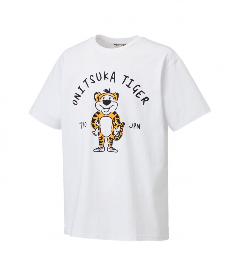 Men's Onitsuka Tiger Graphic T Shirts White | 82619-KDLV