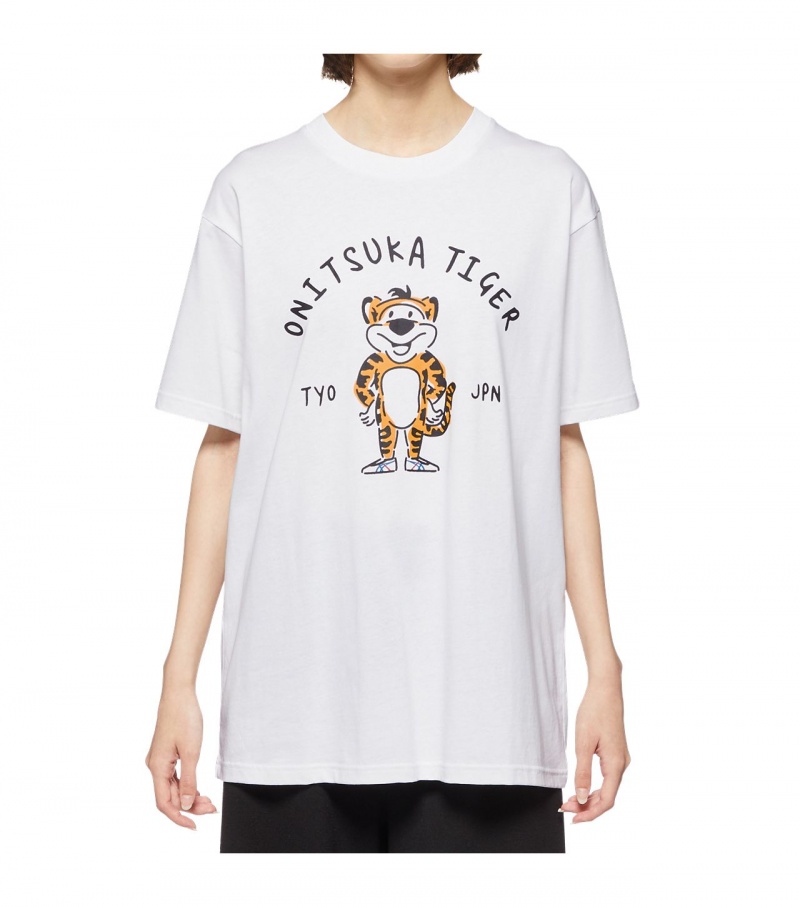 Men's Onitsuka Tiger Graphic T Shirts White | 82619-KDLV