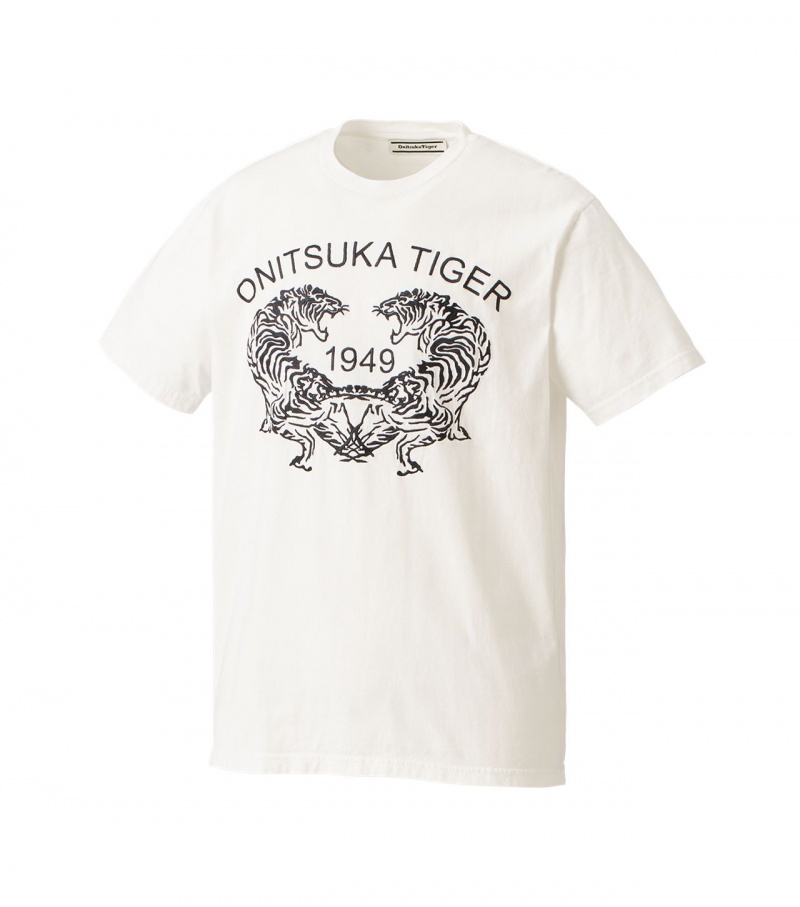 Men's Onitsuka Tiger Graphic T Shirts White | 10573-SBND