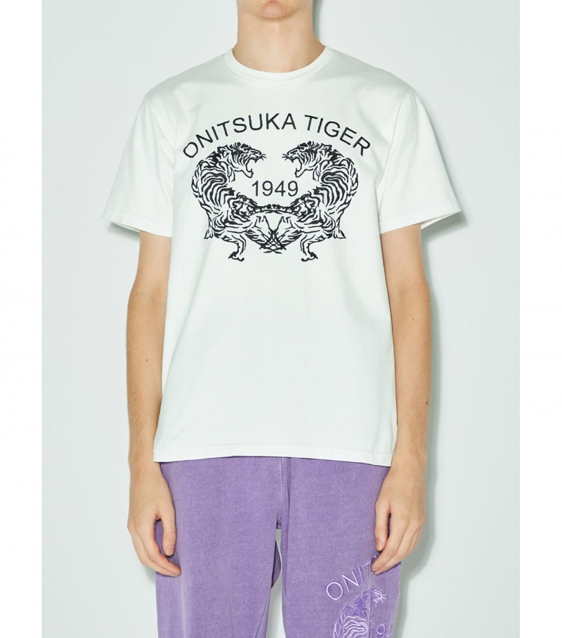 Men's Onitsuka Tiger Graphic T Shirts White | 10573-SBND