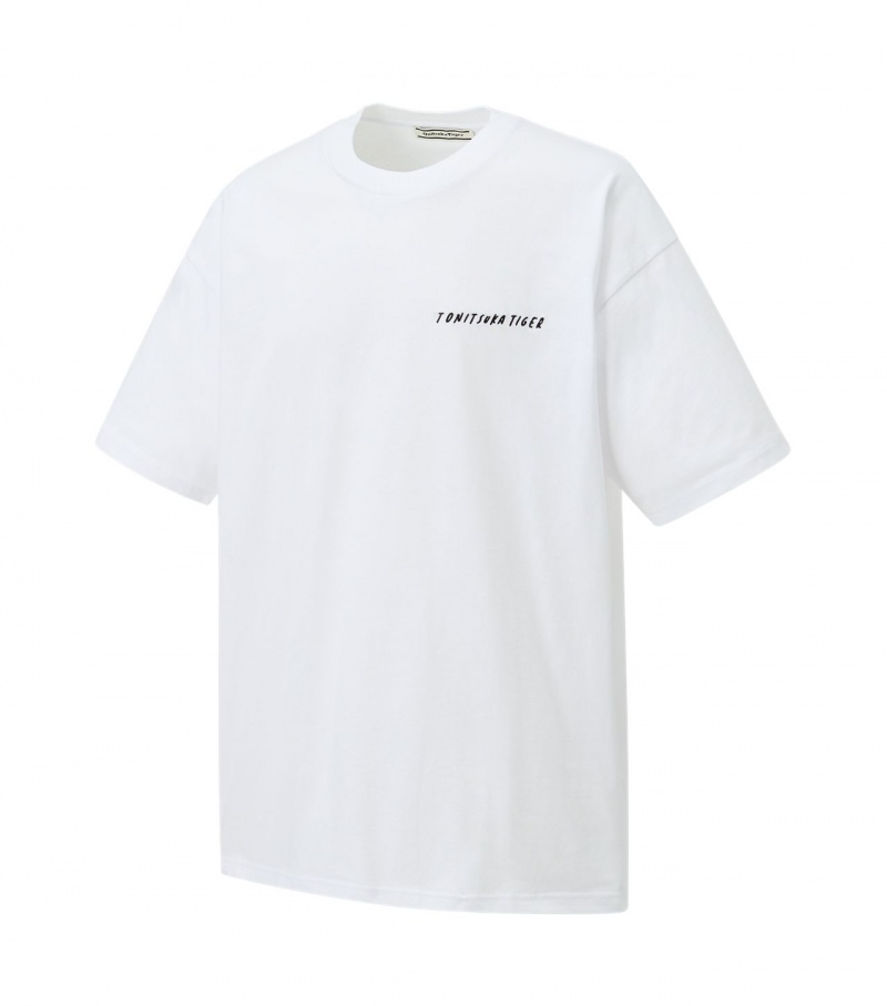 Men's Onitsuka Tiger Graphic T Shirts White | 58602-KNHL