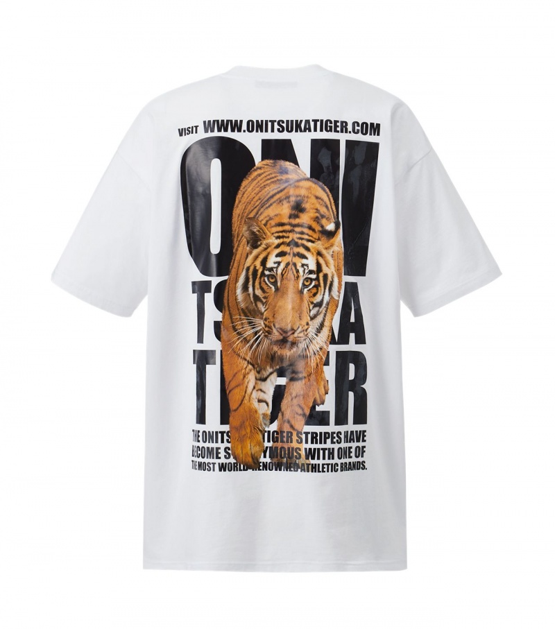 Men's Onitsuka Tiger Graphic T Shirts White | 38957-XVEQ