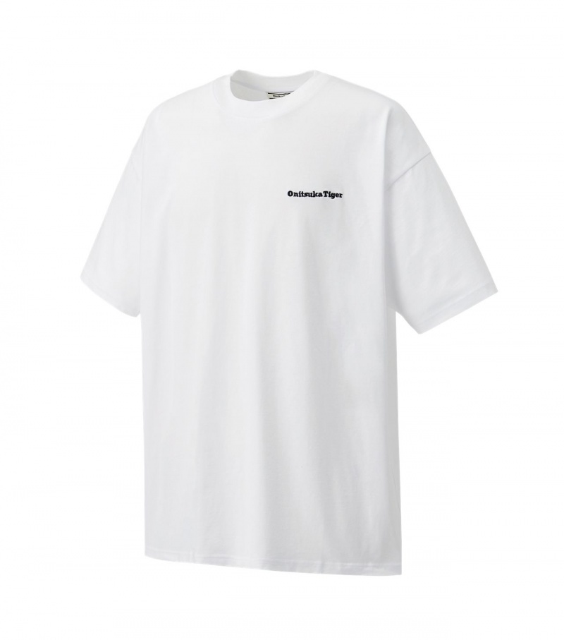 Men's Onitsuka Tiger Graphic T Shirts White | 38957-XVEQ