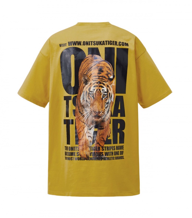 Men's Onitsuka Tiger Graphic T Shirts Yellow | 23457-LNPC