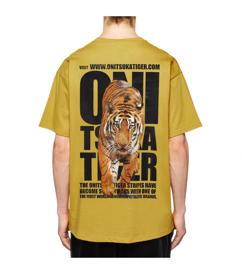 Men's Onitsuka Tiger Graphic T Shirts Yellow | 23457-LNPC