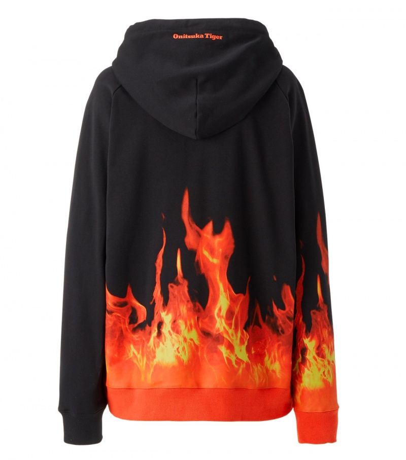 Men's Onitsuka Tiger Hoodie Black / Orange | 52407-WPGN