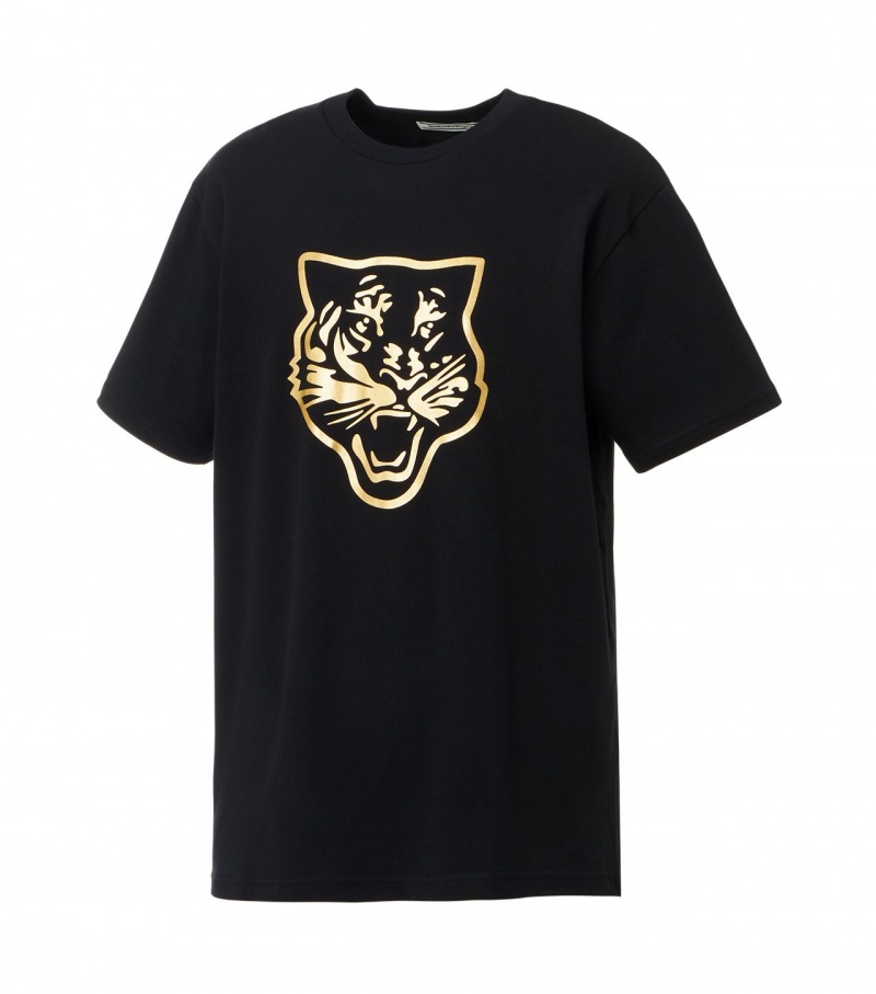 Men's Onitsuka Tiger Logo Graphic T T Shirts Black / Gold | 98140-VFLU