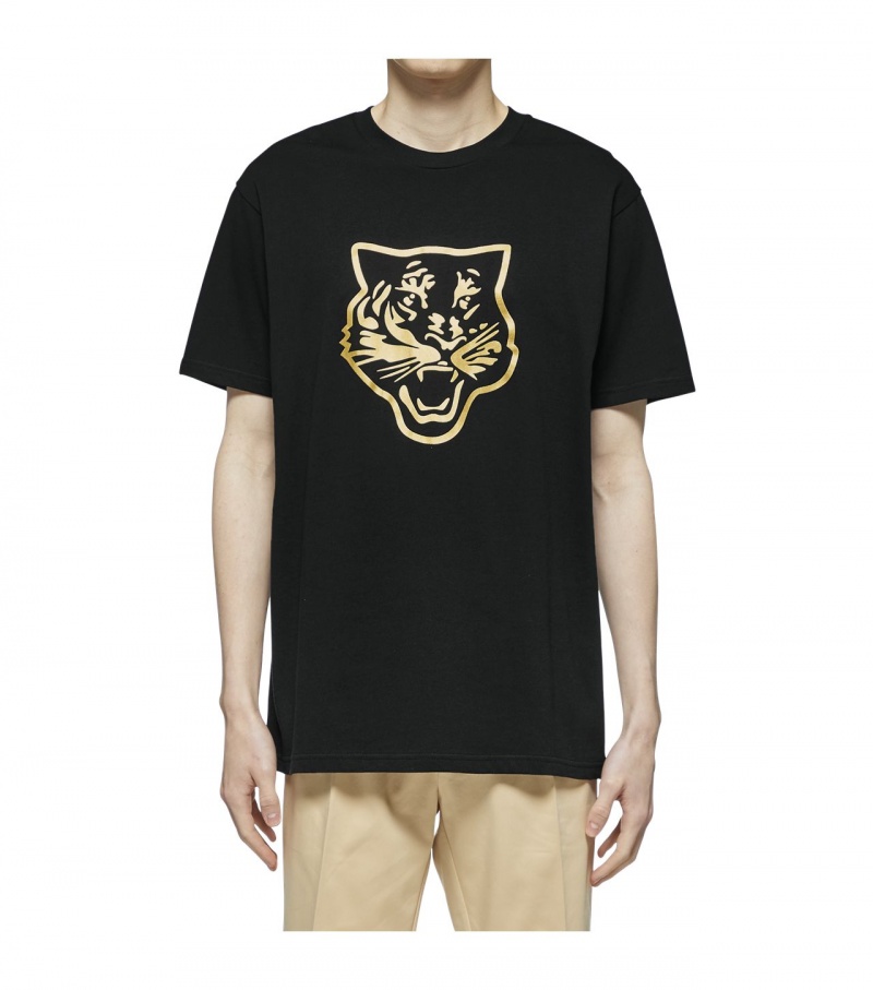 Men's Onitsuka Tiger Logo Graphic T T Shirts Black / Gold | 98140-VFLU